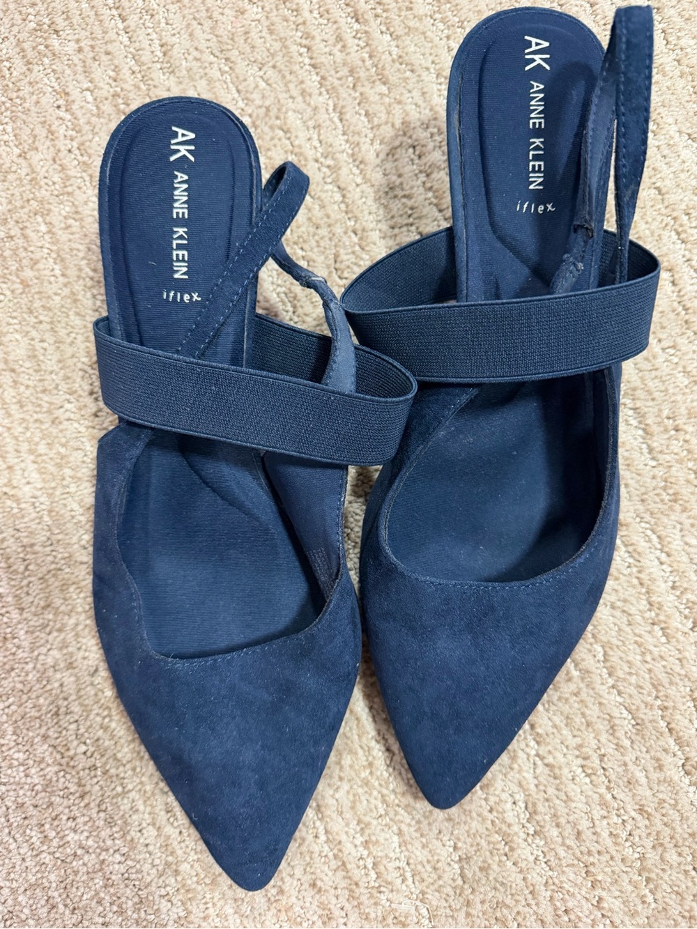 Anne Klein Navy Pointed Slingback Mules